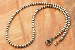 Navajo Pearls Necklace 16" long,  4mm Sterling Silver Beads